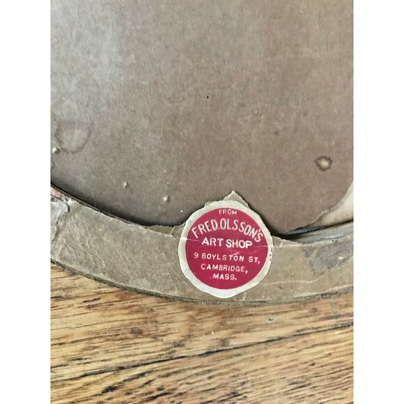 Vtg 40's 50's Mary Jesus & Angel Print in Round Wood Frame 12 1/4" - Picture 5 of 5